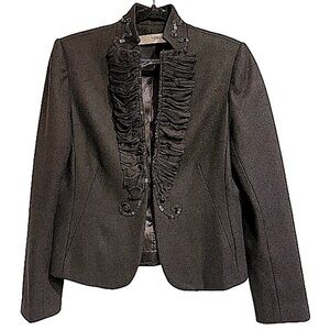 Edina Ronay Black Evening Jacket Wool Ruffled Sequins Designer Tailored Size 10